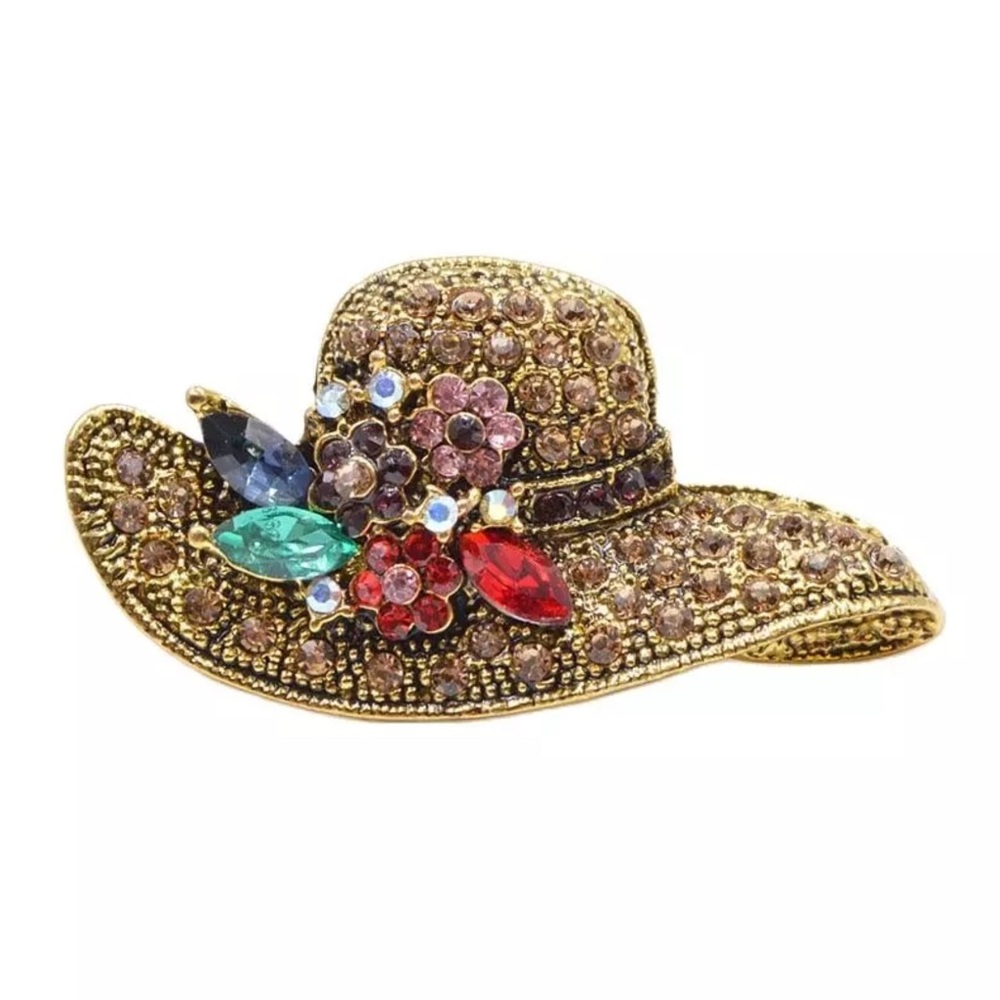Vintage Antique Gold Creative Crystals Hat Brooch - Picture 5 of 6